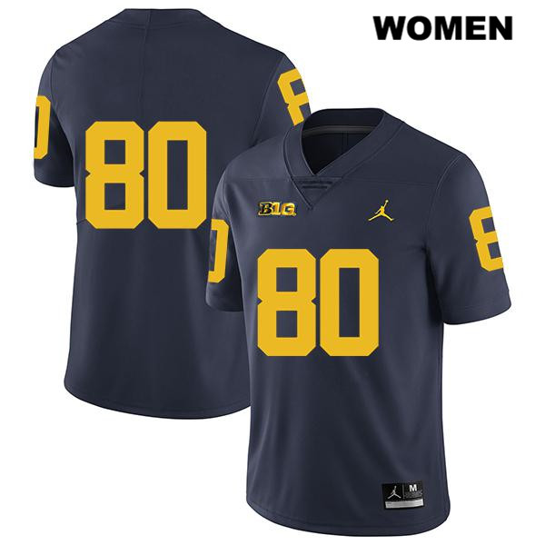 Women's NCAA Michigan Wolverines Hunter Neff #80 No Name Navy Jordan Brand Authentic Stitched Legend Football College Jersey OG25F80UX